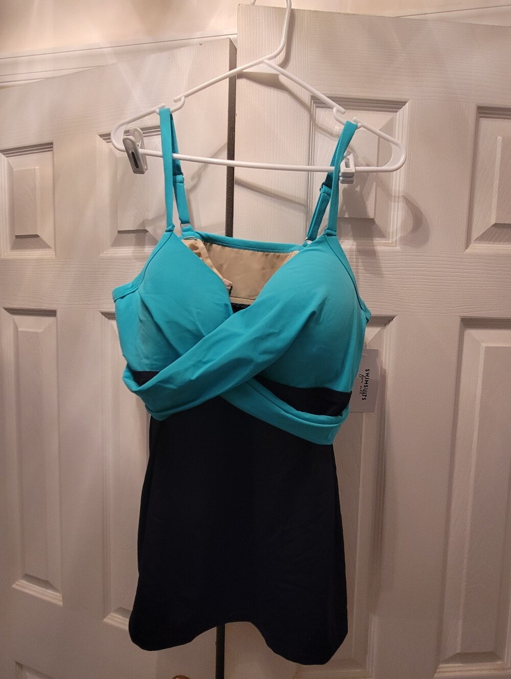 Women’s Turquoise and Navy Wrap Tankini With Biker Short Bottoms